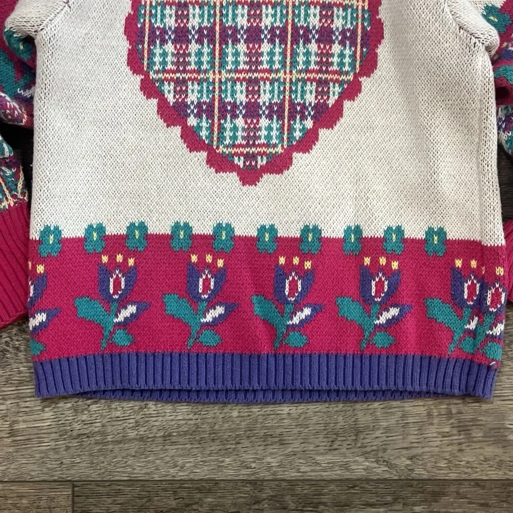 Vintage 90s Gymboree Rainbow Tag Sweater Plaid Heart Floral Cotton Girls Medium